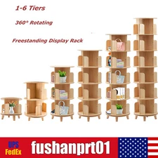 360° Rotating Bookshelf Wood Bookcase Storage Shelf Freestanding Display Rack