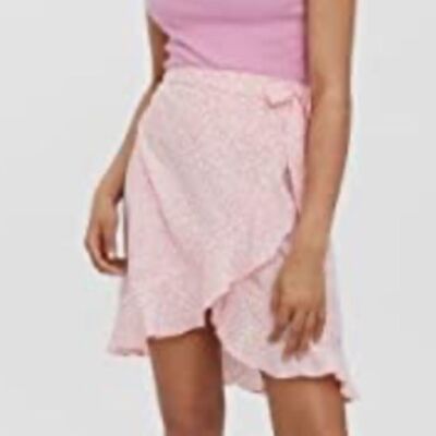 NWT Vero Moda Vmhenna Wrap Short Skirt, Pink Floral, Size: Small
