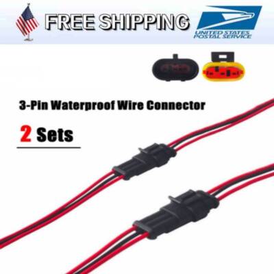 2 Set 3-Pin 3Way 18cm Waterproof Male Female Electrical Wire Connector Plug