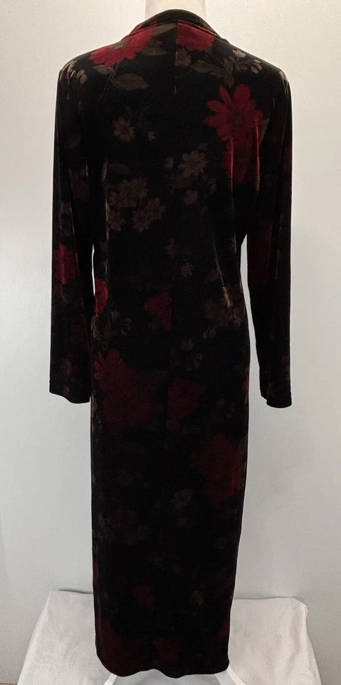 Maxi Vestido Floral Vintage Años 90 Colección Kathie Lee Terciopelo Negro y Rojo L Grunge Foto 3 de 4