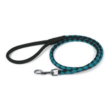 Round Braided Leather Leash W1/4" - L48", Black Teal