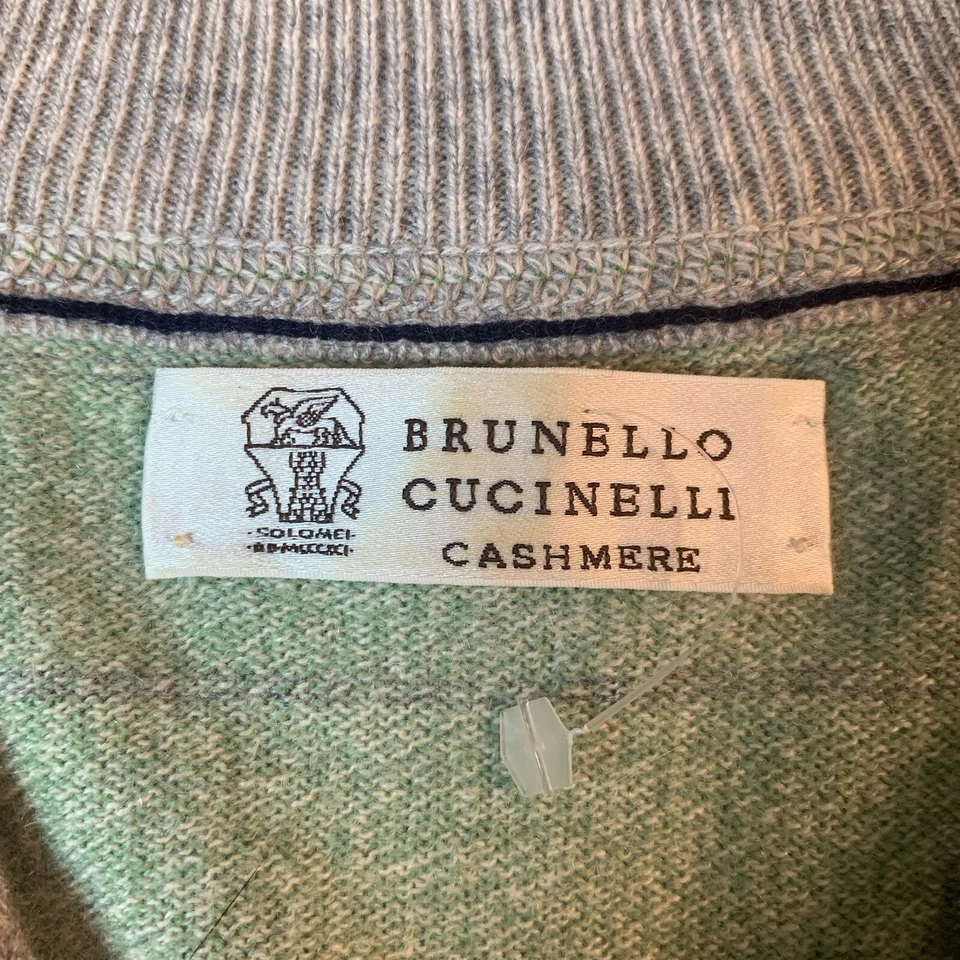 Suéter listrado Brunello Cucinelli cashmere masculino tamanho 56 XL verde/cinza - Imagem 3 de 4