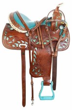 Western Barrel Racing Horse Saddle Premium Leather with tack set 10'' to 18' in