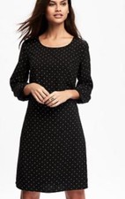 Old Navy Women’s Black/White Polka Dot Crew Neck Back Zip 3/4 Sleeve Shift Dress