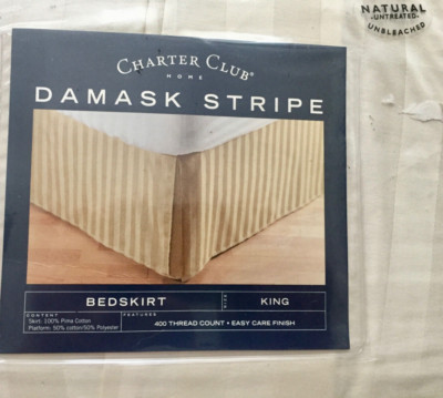 NIP Charter Club Damask Stripe Bedskirt KING Undyed Natural Cotton Portugal