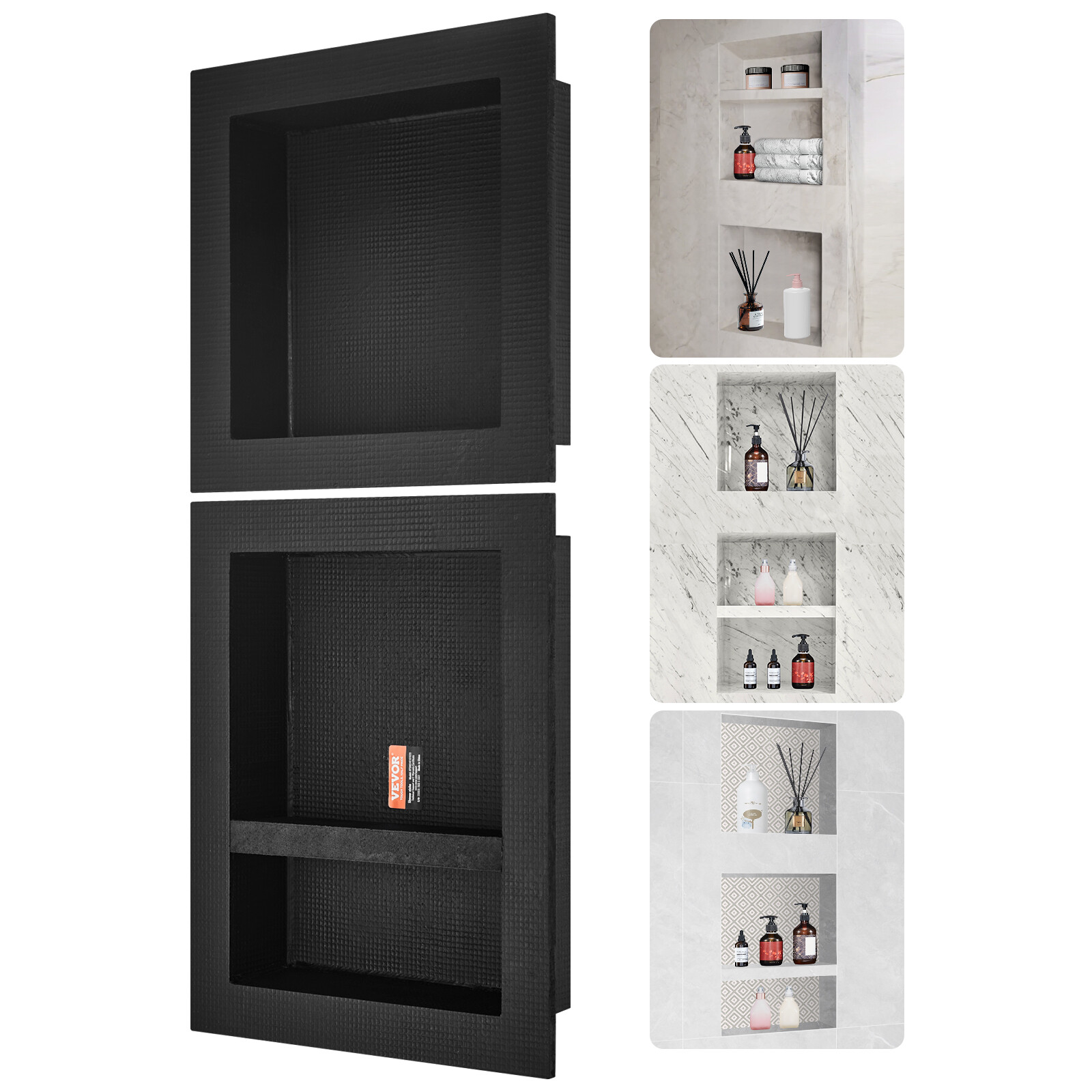 Niche de douche VEVOR encastrable 3 étagères en inox noir 40x50 cm