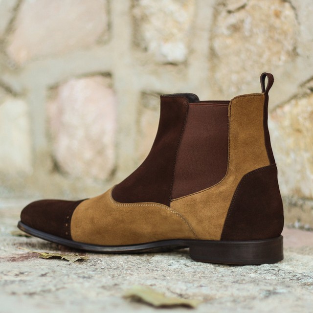 Mens Handmade Chelsea Boots Multi in Dark Brown and Camel Lux Suede, designers eBay