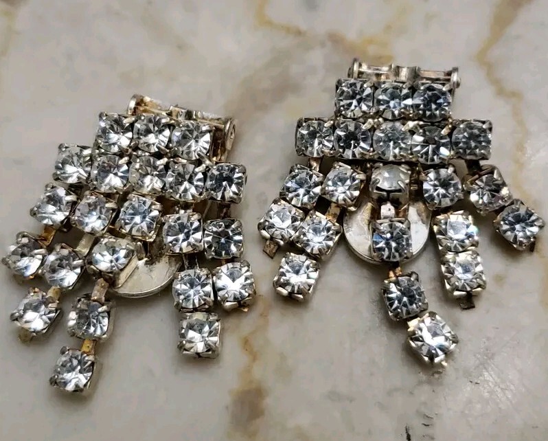 1937年 30s STAR BRAND SHOES アンティーク クリップ Vintage 1940's deco style shoe clips by S.G D'Or. Clear rhinestone
