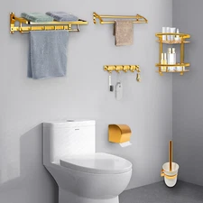 Bathroom Accessories Set Wall-Mounted Bath Toilet Brush Hardware Towel Rack Gold