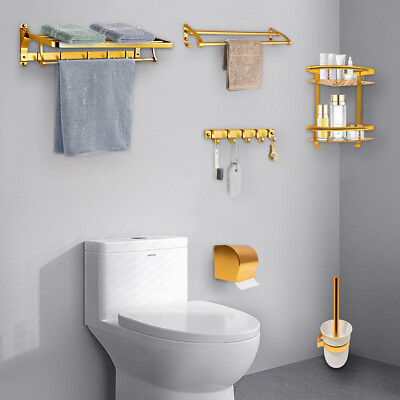 Gold Towel Rack Bathroom Accessories Set Wall-Mounted Bath