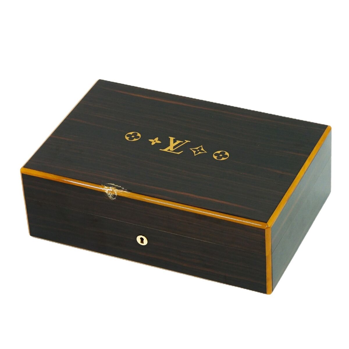 Louis Vuitton Men's Brown Wooden Gold Logo Cigar Humidor Storage Case Box