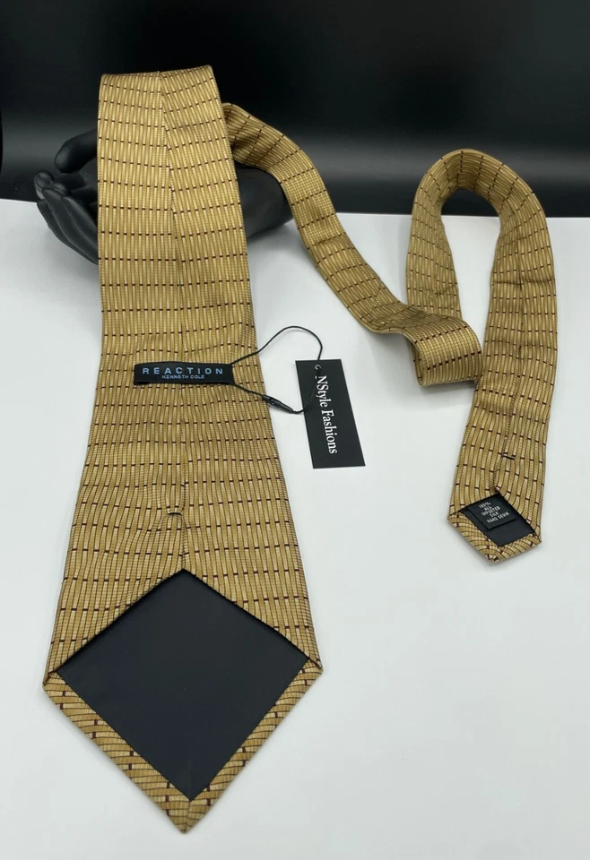 Мужской галстук KENNETH COLE RESPONSE 100% шелк ~ золотой ~ геометрический ~ сшитый вручную! - Изображение 3 из 4