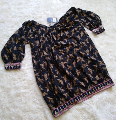 CHINYERE CASUALS Shirt/Dress Sz S New w/Torn Tag, Gold Bird and Black  Pattern! | eBay