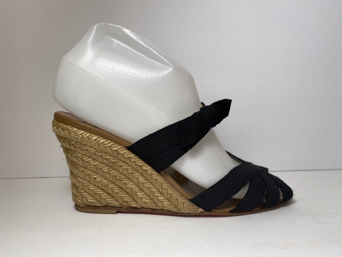 【売れ筋】CHRISTIAN LOUBOUTIN ファブリックサンダル Christian Louboutin Delfin Sandals Wedge Espadrilles Ribbon