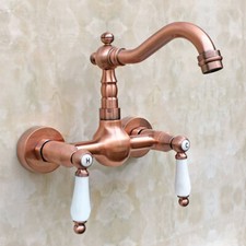 Antique Red Copper 2 Ceramic Handle Bathroom Sink Faucet Swivel Basin Tap 2rg035