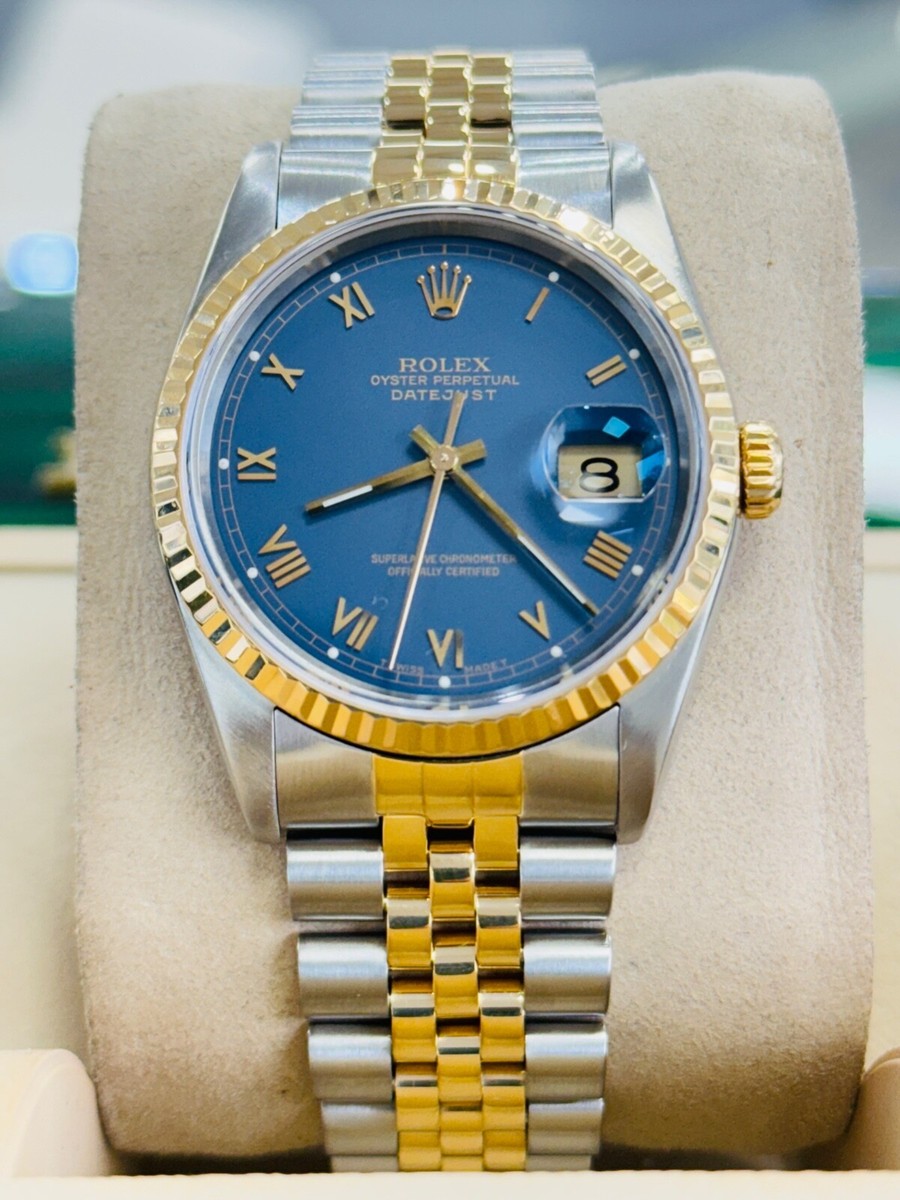 Rolex Datejust 16233 Rare Blue Roman Dial 18k Gold / Steel Jubilee