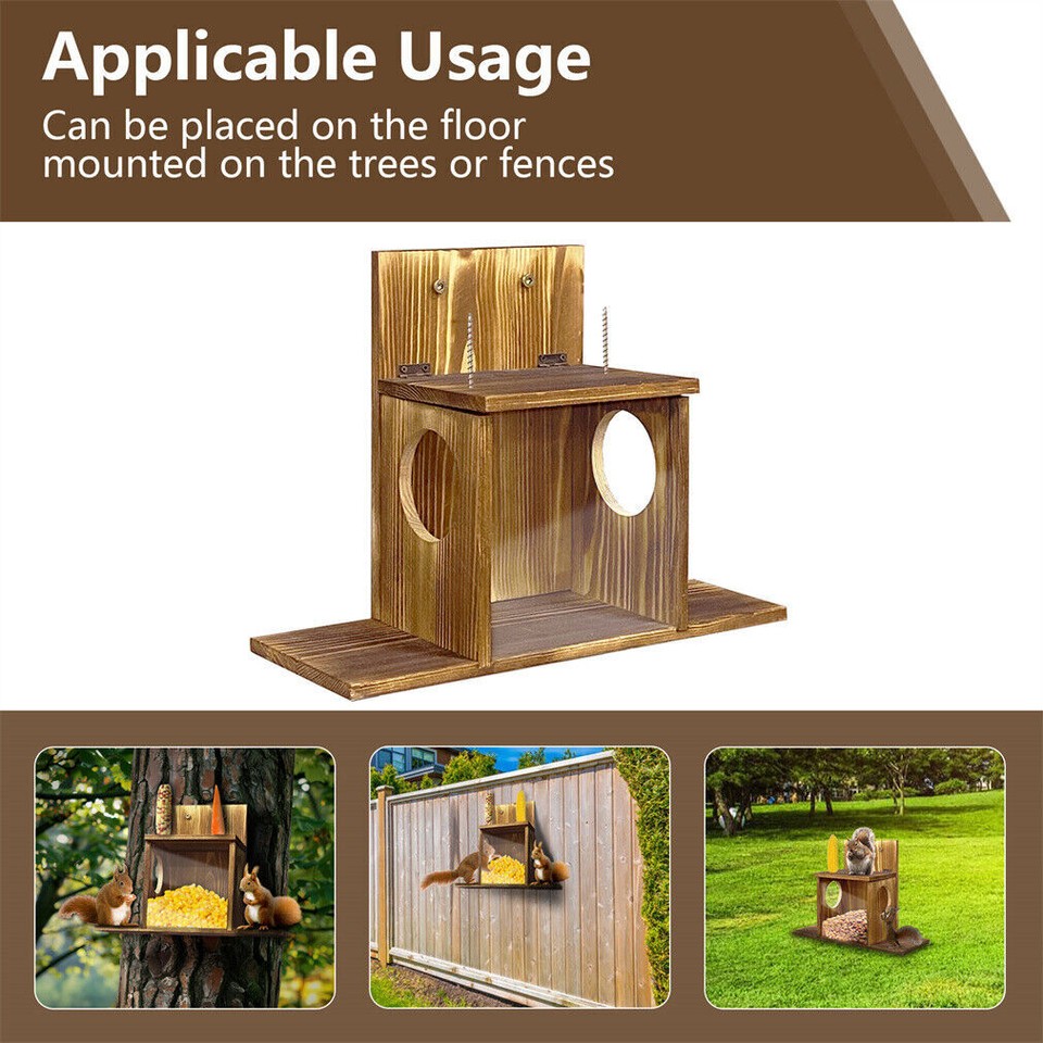 Carbonized Wood Squirrel Feeder Durable Squirrel House Box for Backyard