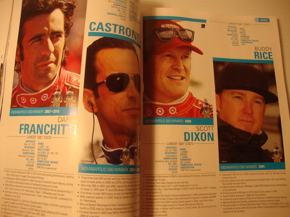 Programa Indianápolis 500 2012 con alineación Dario Franchitti Ganassi Foto 3 de 4