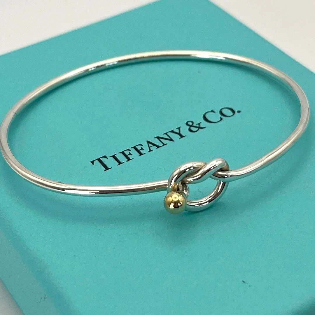 TIFFANY & Co. Bracelet Love Knot Hook & Eye Bangle Silver 925 18K Yellow  Gold