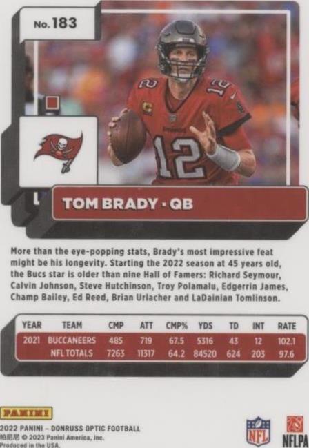 2022 Panini Donruss Optic Tom Brady #183 for sale | eBay