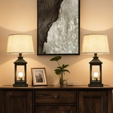 20.5in Black Farmhouse Bedside Table Lamp for Living Room, 3-Way Dimmable