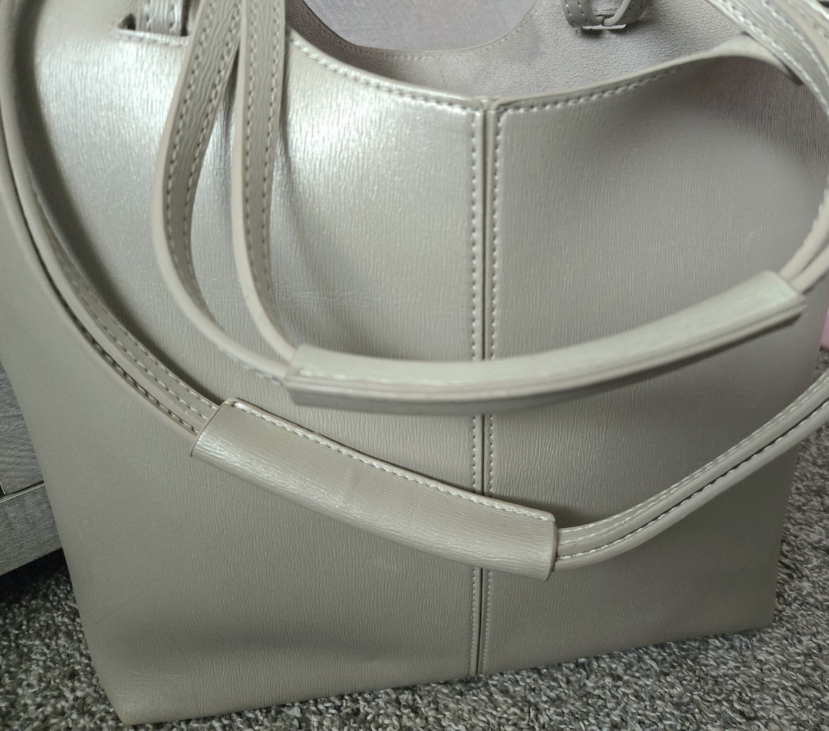 NEIMAN MARCUS champagne shimmer faux leather tote bag View 5