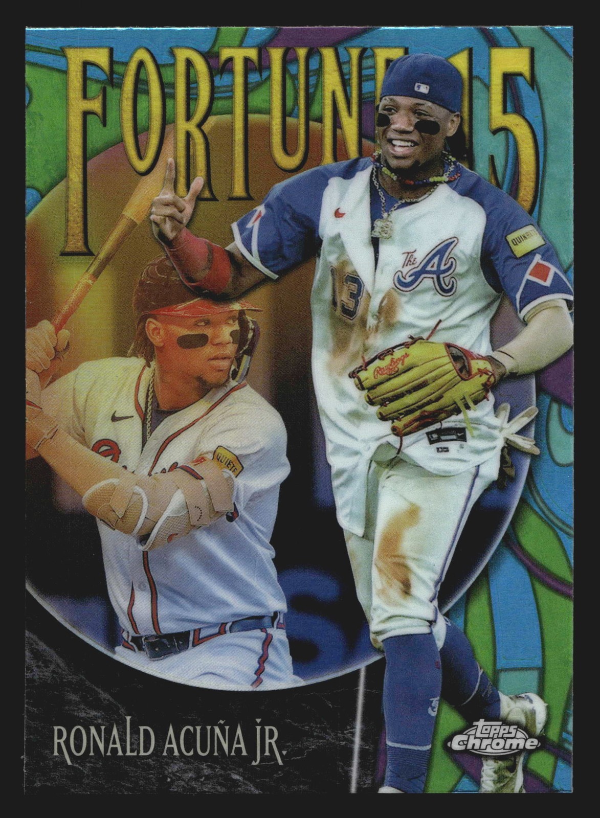 Ronald Acuna Jr. #F15-4 Baseball Cards 2025 Topps Chrome Fortune 15 trading card — raw and PSA graded price guide