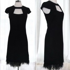 Trina Turk Feather Trim Cutout Cap Sleeve LBD Little Black Dress Women’s Size 10