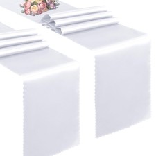 2 Pack Satin Table Runners - 12 x 72 Inches Long, White Table Runners for Wed...