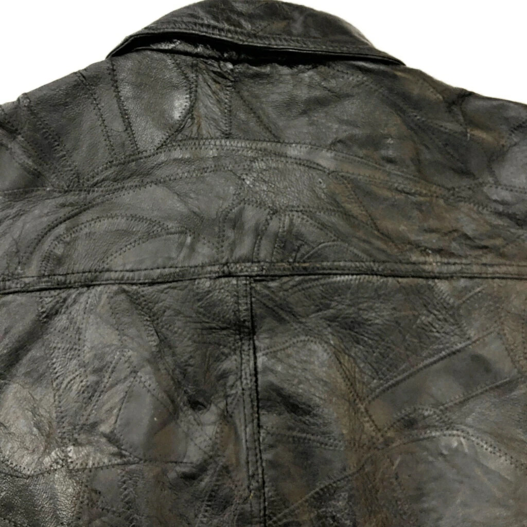 Vintage Black Patchwork Leather Jacket Men M Used - image 7