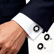 Silver-Plated Hexagram Star Cufflinks for Men Formal Wedding Business Shirt