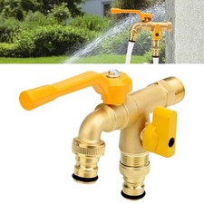 Brass Garden Faucet Dual Outlet 2 Way Hose Bib 1/2" Outdoor Tap Valve Connector