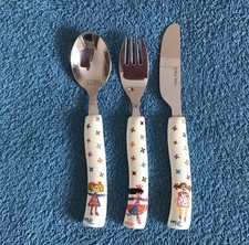 Children’s 3 Piece Cutlery Set, White Handles Cute Graphics