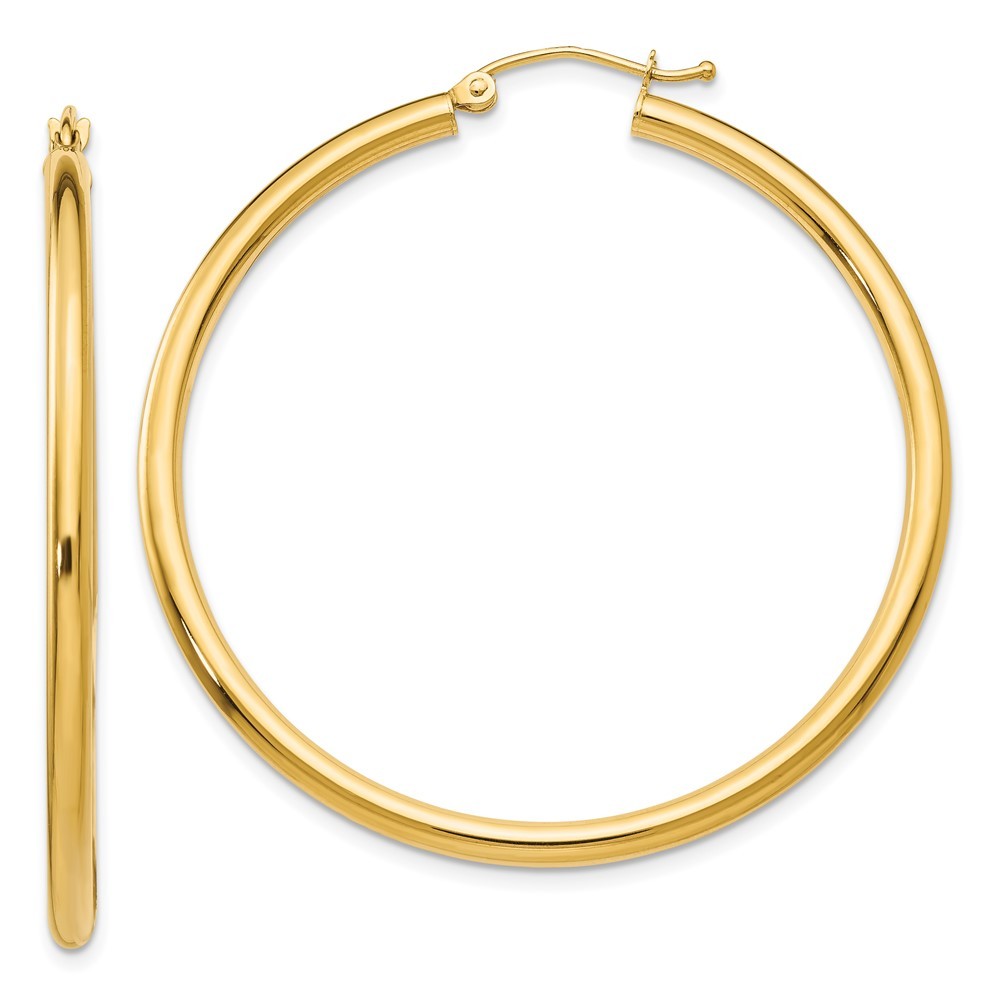 14k Yellow Gold 2.5x45mm Polished Lightweight Tube Hoop Earrings