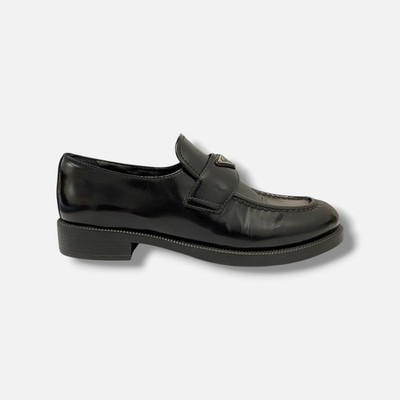 Prada Women's Black Leather Slip-On Loafers Shoes Size EU:38.5 US:8.5