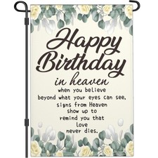 Happy Birthday In Heaven Garden Flags 12x18 Inch Double Sided Funeral Memoria...