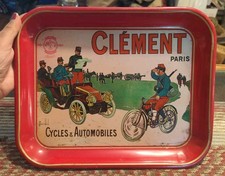 Vintage Red Tin Tray Cycles & Automobile Advertisement Clement Paris