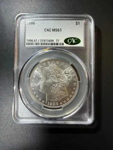 1886 Morgan Dollar CAC MS61 Strong Luster Blast White Fields Nice Type Coin