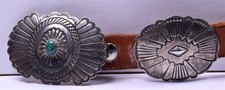 Vintage Sterling Green Turquoise Concho Buckle Leather Belt 13 Different Conchos