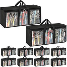 10 Pack Clear PVC DVD Storage Bags with Zipper and Handles - Media Organizer