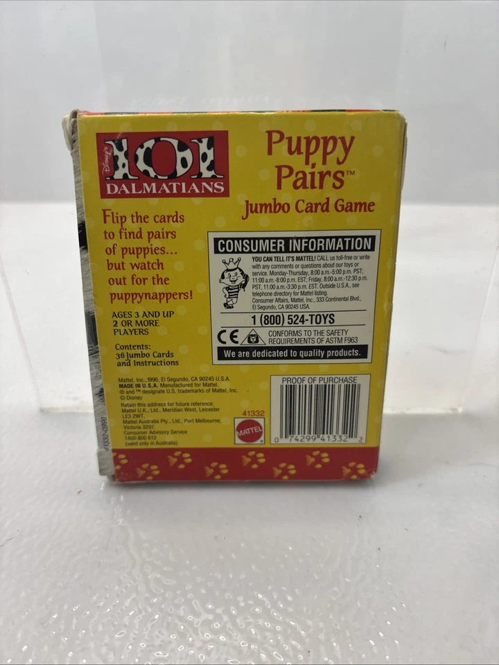 101 DALMATIONS PUPPY PAIRS Jumbo Matching Card Game VTG Disney pre-school 1996 - Image 2 of 4