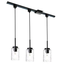 3 Lignt Track Lighting Kit, Pendant Black Chandelier with H Type Track