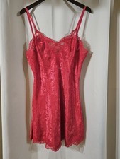 Victorias Secret Gold Label Womens Slip Dress Nightgown Size L Red Lace Coquette