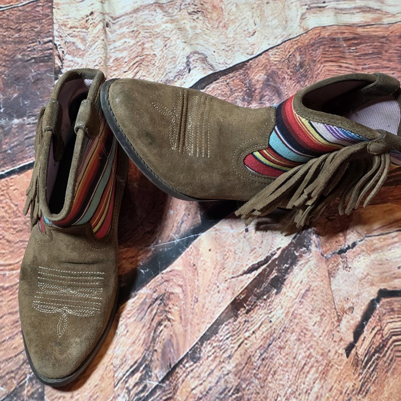 Ariat Girls Brown Suede Serape Fringe Western Ankle Boots Size 2