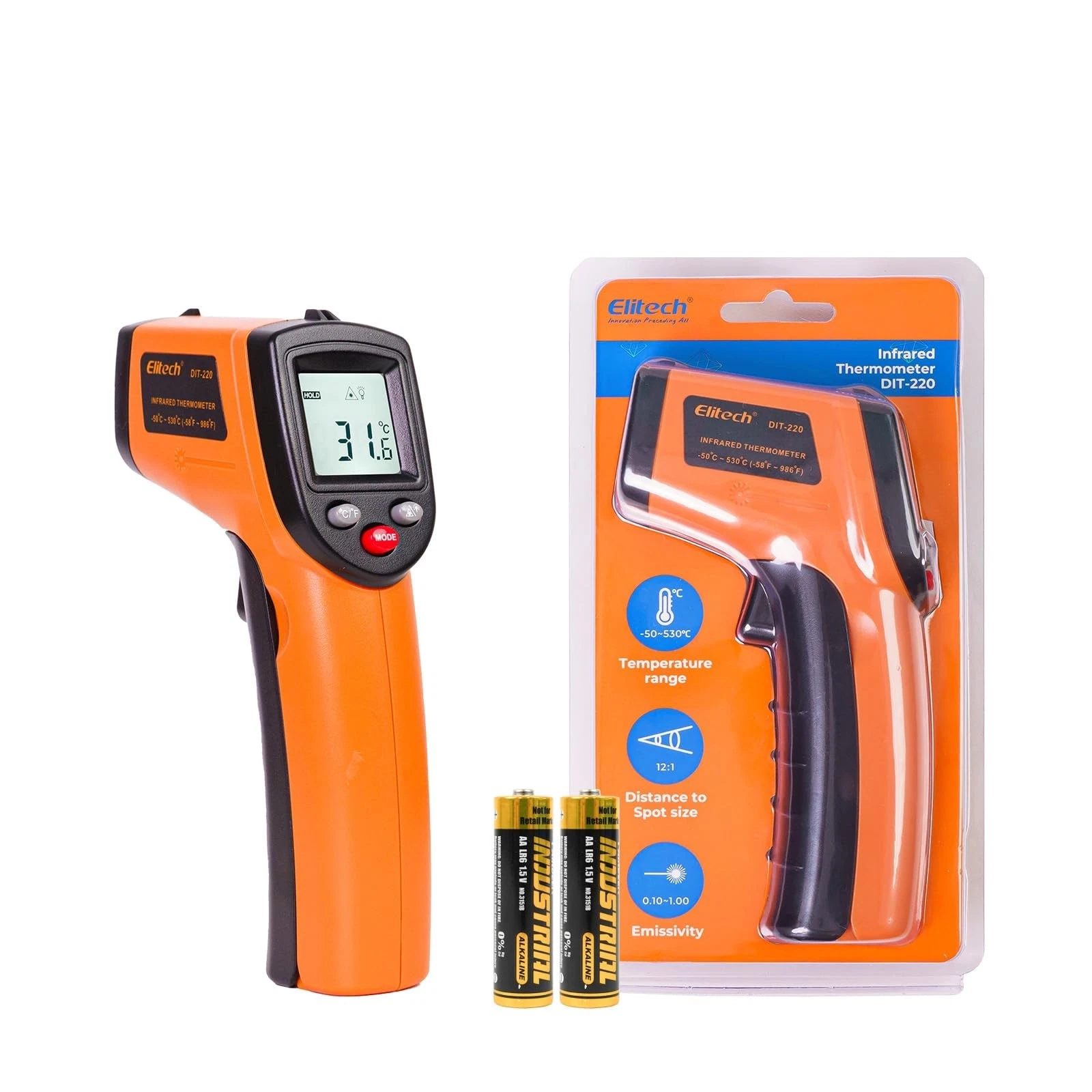 Elitech Laser Temperature Gun, Non-Contact Digital Infrared Orange