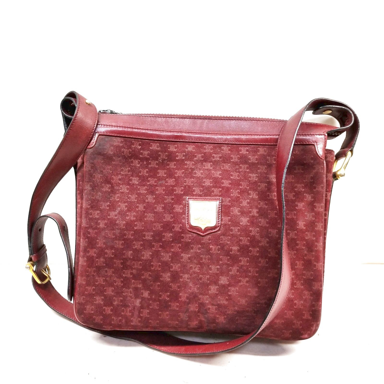 CELINE Bordeaux Suede Leather Shoulder Bag 2273516