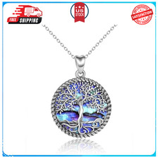 Tree of Life Necklace for Women Sterling Silver Abalone Shell Crystal Tree of Li