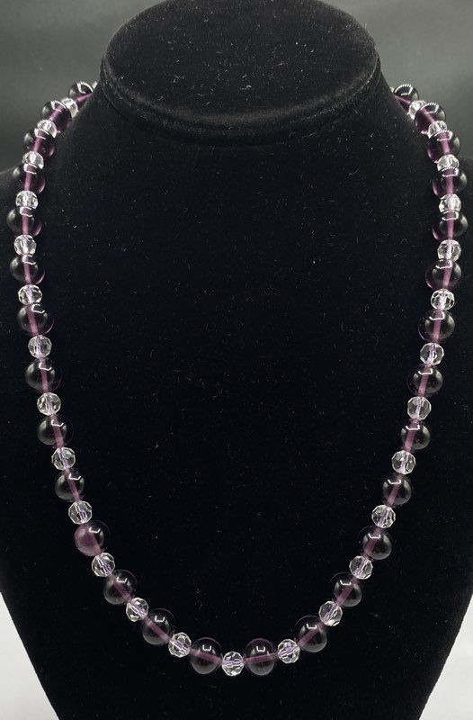14k Gold Amethyst & Clear Crystal Beaded Necklace 21 5/8" 57.5 g