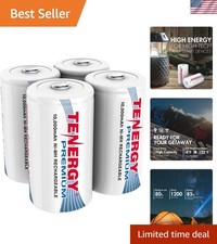 Combo: 4 pcs D Size Rechargeable Batteries High Capacity 10000mAh NiMH - Ce...