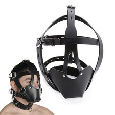 PU Leather Head Hook Harness Mask With Open Mouth Ball Gag Muzzle BDSM Bondage